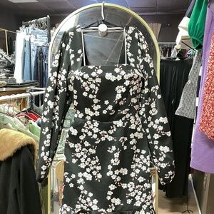 Cherry Blossom Print Black Dress